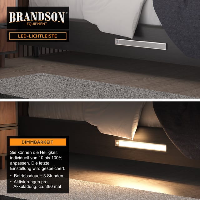 Brandson Unterschrankleuchte Nachtlicht mit Bewegungsmelder, 3 Lichtfarben, Akku, SMD LED, warmweiß, neutralweiß, kaltweiß, Dimmbar, für Schränke, Unterbauleuchte, Wandhalterung