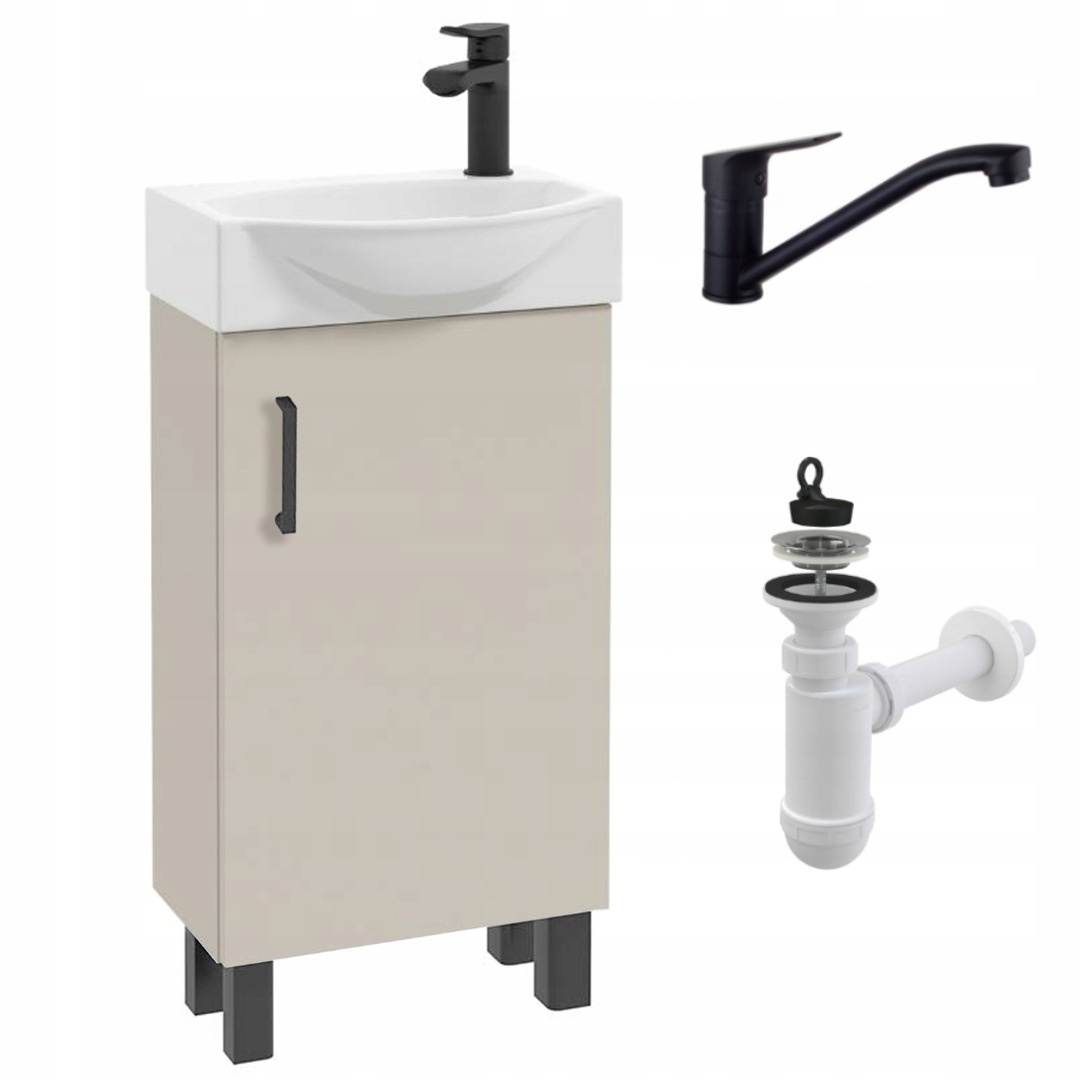 Waschtisch Mit Waschbecken – Beige – 40 Cm – Freistehend – Schwenkbarer Wasserhahn
