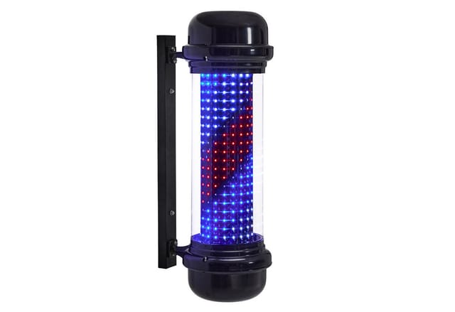 Barberpub Außen-Wandleuchte BarberPub Barbierstab, Barbershop Friseurstange, Barber Pole L047BC, LED fest integriert, Rot Blau und Weiß, 71 CM, Außenwandlampe für Friseursalons