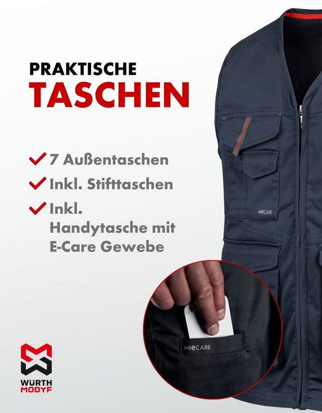 Würth MODYF Arbeitsweste Stretch X für Herren Stylische Handwerkerweste für In-/Outdoor