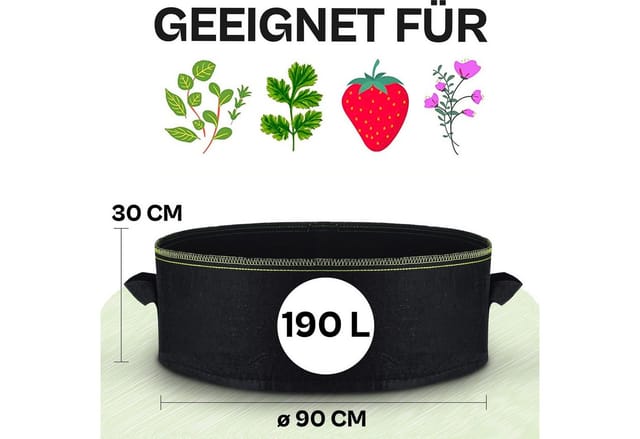 Praknu Pflanzkübel Hochbeet Pflanzsack 190L aus Vliesstoff mit Schilder zum Beschriften (Einzelartikel, 1 St), Für Gemüse, Pflanzen & Blumen - Stofftöpfe - Grow Töpfe
