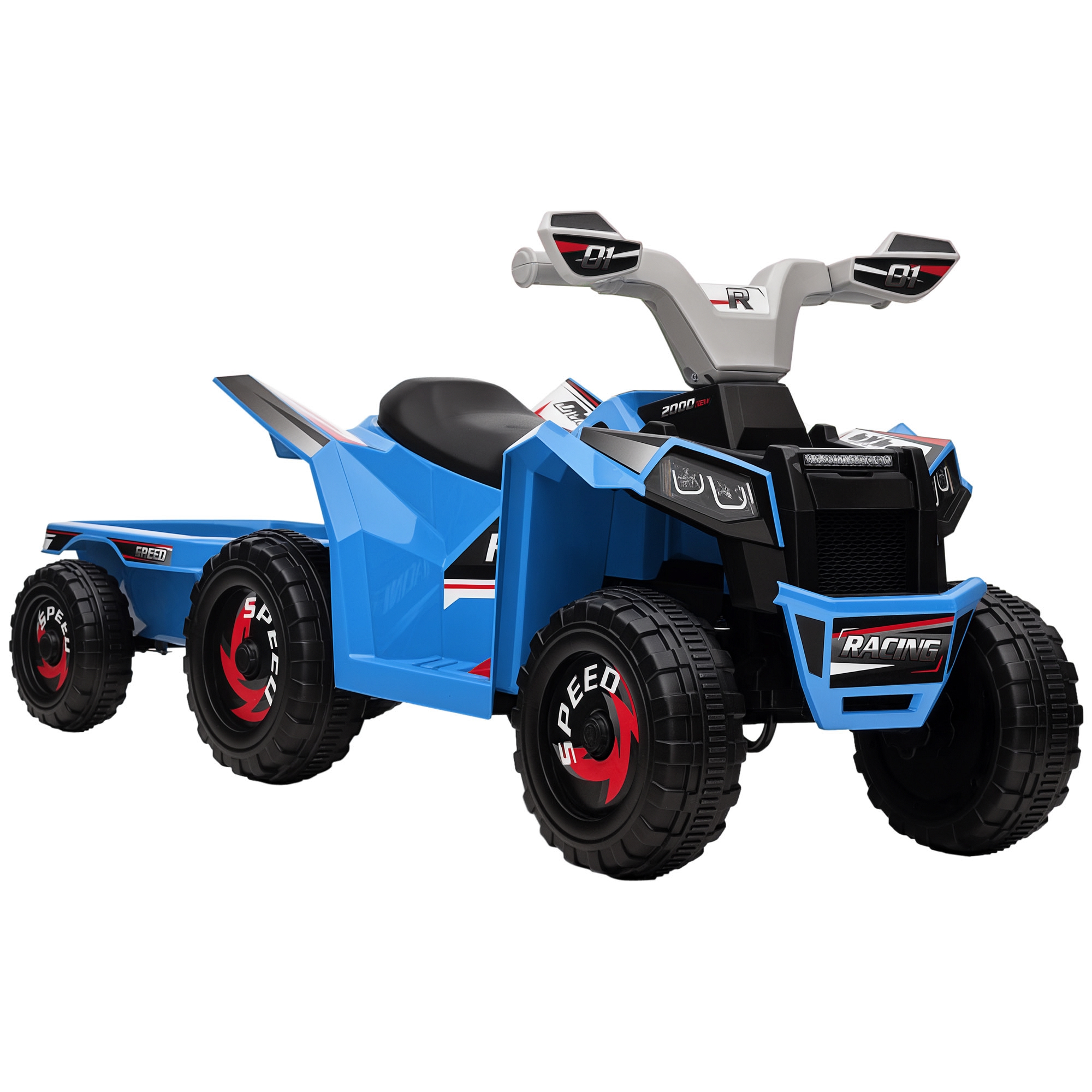 Kinderquad, Wiederaufladbar, 2,5 Km/h, Mit Anhänger, 50 Minuten Akkulaufzeit, Für Kinder Von 18 Monaten Bis 3 Jahren, Blau