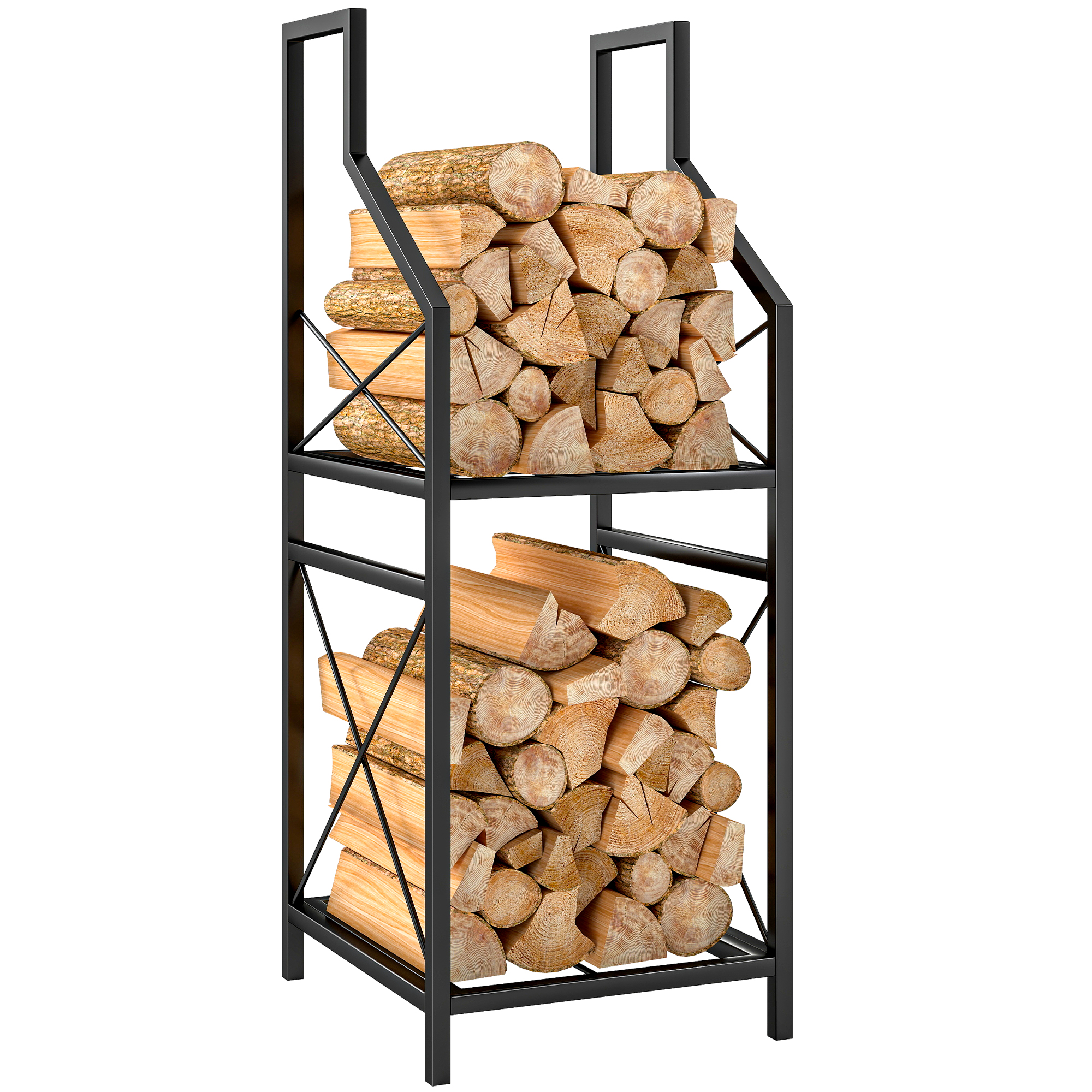 2-stöckiges Holzregal Aus Metall Mit Erhöhtem Sockel, 34 X 30 X 80 Cm, Schwarz