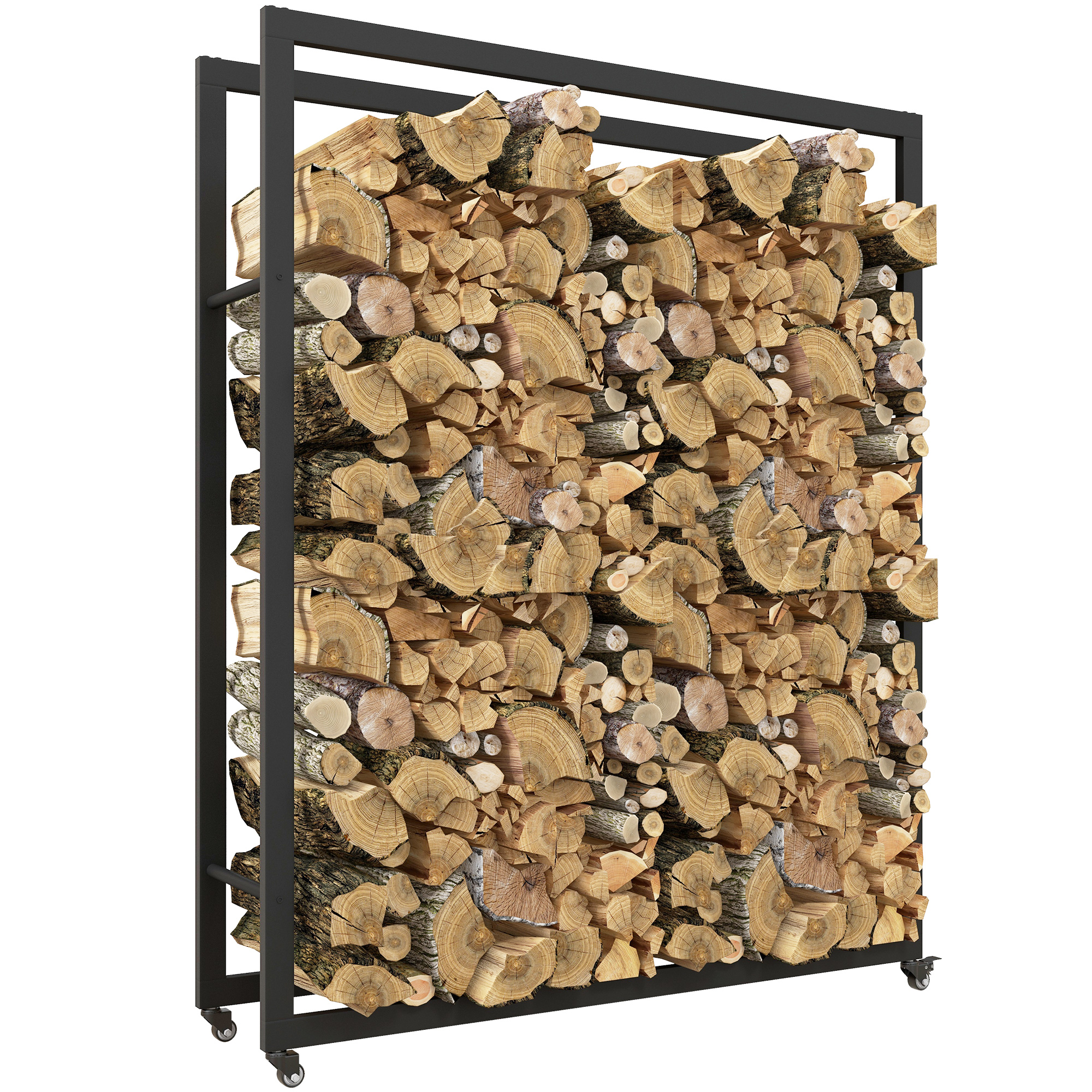 Brennholzlager Auf Rädern Für Drinnen Und Draußen, Brennholzschutzhütte Aus Stahl Mit Einem Fassungsvermögen Von 0,43 M³, 120 X 32 X 151 Cm, Schwarz