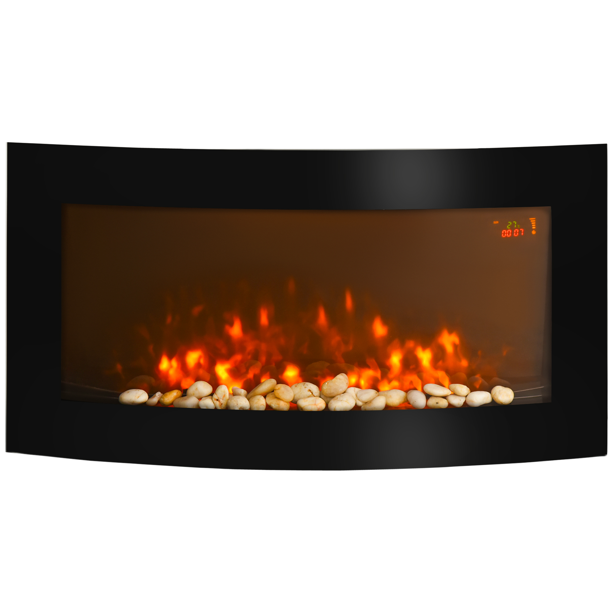 Elektrischer Wandkamin Mit Integrierter Heizung, Led-flammeneffekt, 7 Flammenfarben, 1000/2000 W, Timer, Einstellbarem Thermostat, Fernbedienung, Schwarz, 89,2 Cm