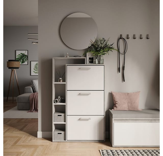 Vicco Schuhkipper Orlando, Weiß/Beton, 80 x 128.3 cm mit 3 Klappfächern (1 St)