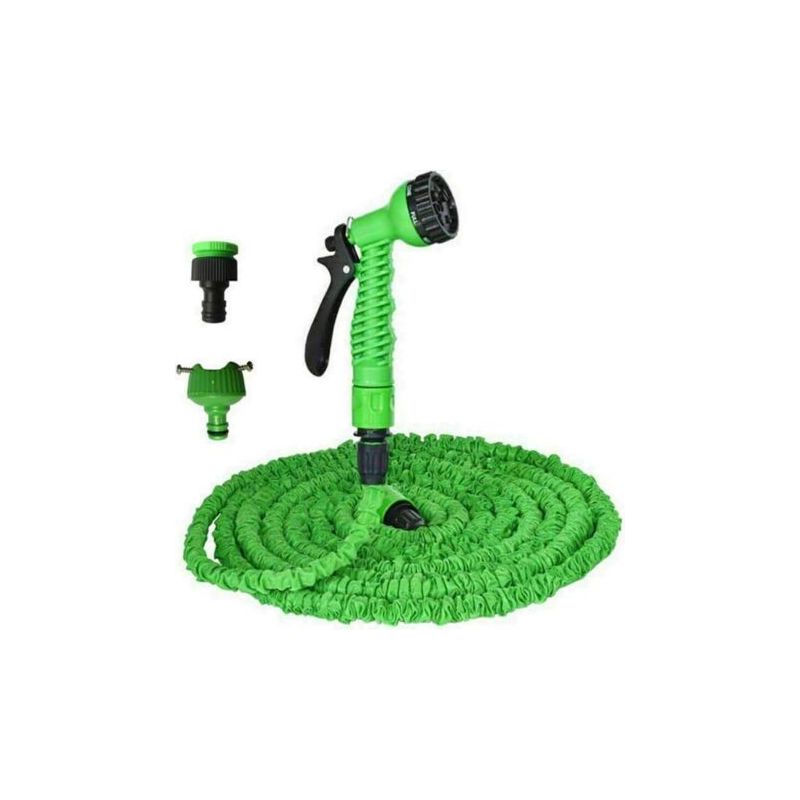 Tuyau D'Arrosage Extensible, 15 M, Avec 8 Fonctions, Buse De Pulvérisation Et Deux Raccords Différents