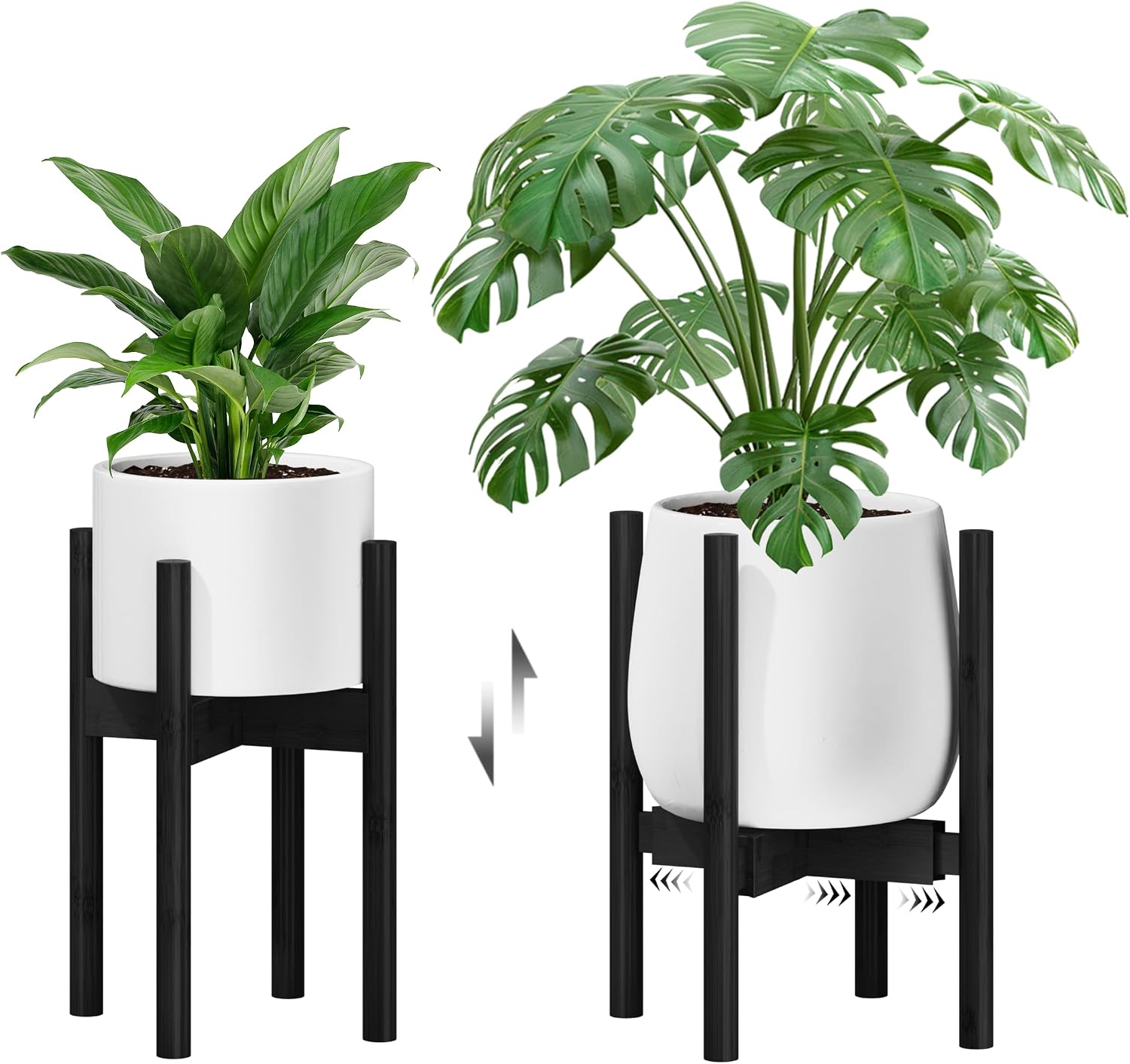 Support Réglable Pour Plantes D'Intérieur Support En Bambou Pour Plantes De 20 À 30 Cm Petit Support D'Angle Pour Plantes D'Intérieur, Support Au Sol Simple Pour Salon, (noir)
