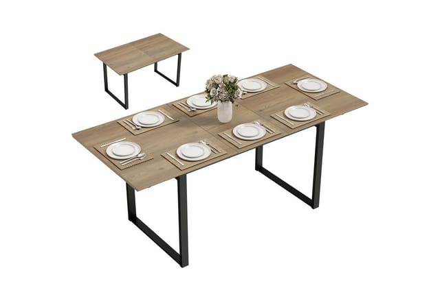HOMCOM Esstisch für 6-8 Personen, 140-180 cm, rechteckiger Küchentisch mit Stahlbasis (Esszimmertisch, 1-St., Küchentisch), für Esszimmer, Küche, Naturholz