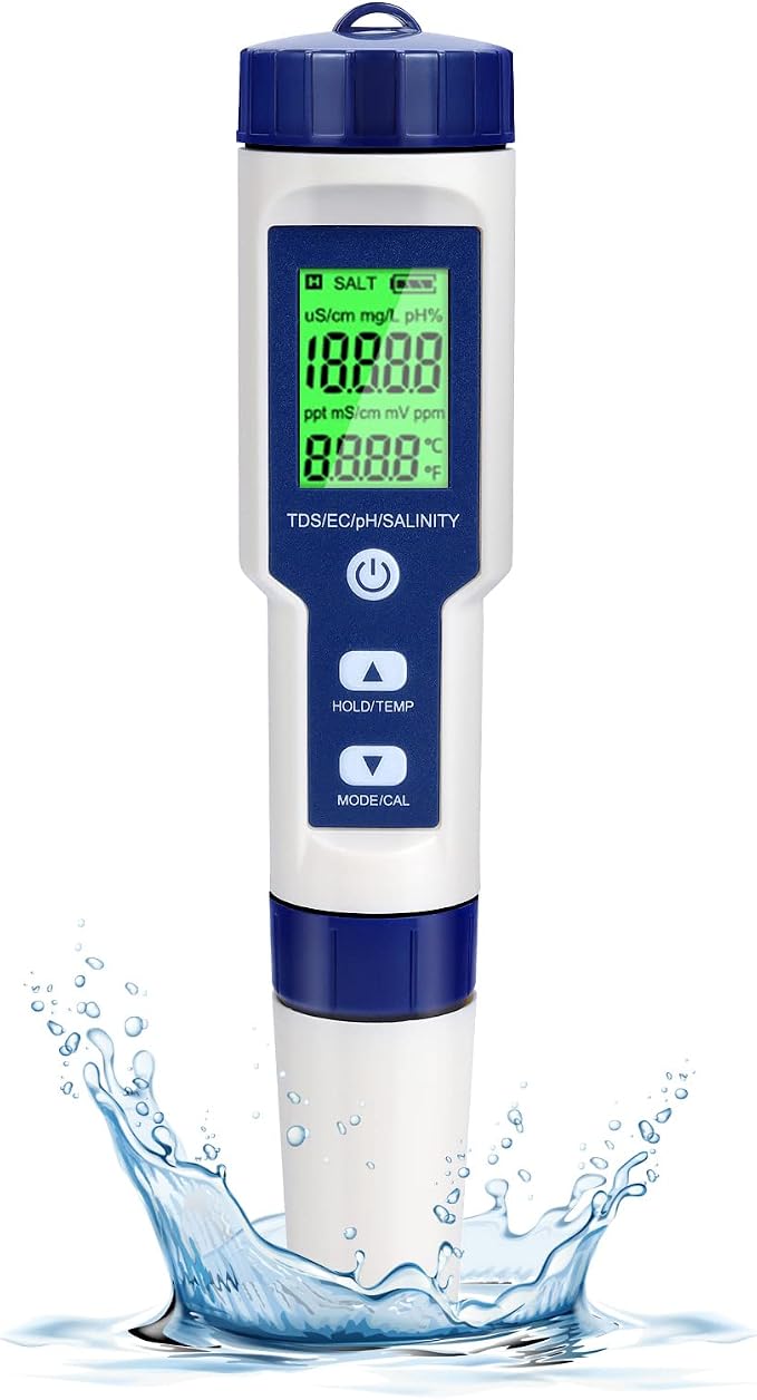 Cuteefun Elektronischer Ph-tester, 5-in-1 Poolwassertester Mit Hintergrundbeleuchtung, Ph/tds/ec/salzgehalt/temperatur Mit Atc, Hochpräzisions-ph-meter Mit 0,01 Auflösung, Für Trinkwasser, Aquarien Un