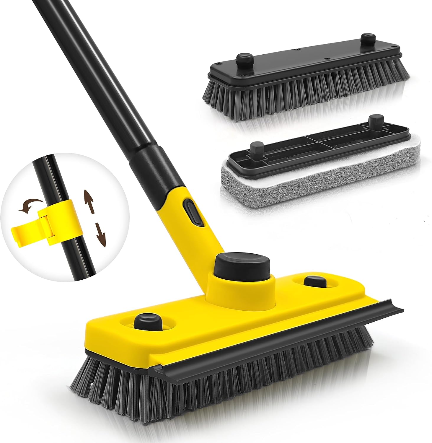 Reinigungsbürste Mit Langem Griff, 3-in-1 Duschbürste, Schwammbürste Und Abzieher Für Bad, Badewanne, Boden, Wand Und Fußleisten