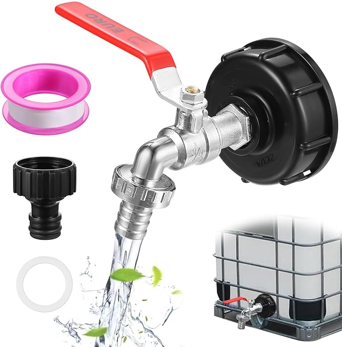 1000-liter-tankhahnadapter Aus Aluminium S60x6, Ibc-anschlussventil Mit Kunststoffadapter, Ibc-auslassanschluss Für Gartenarmaturen Und Regentonnen (3/4")