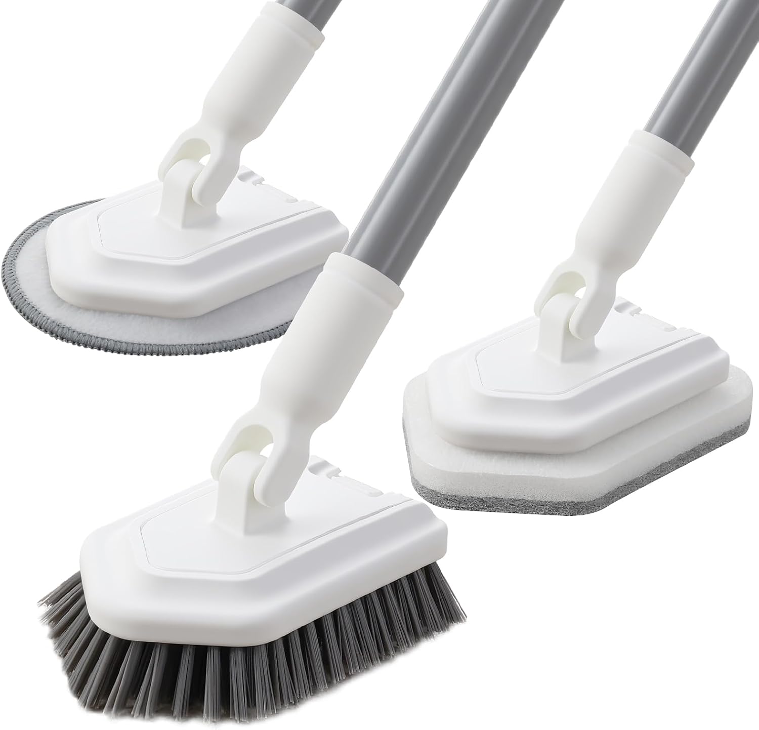 3-in-1-badezimmerbürste Mit Langem Griff (135 Cm) Teleskop-duschbürste Für Badewanne Und Bodenreinigung Mit Festen Borsten, Schwamm Und Mikrofaser