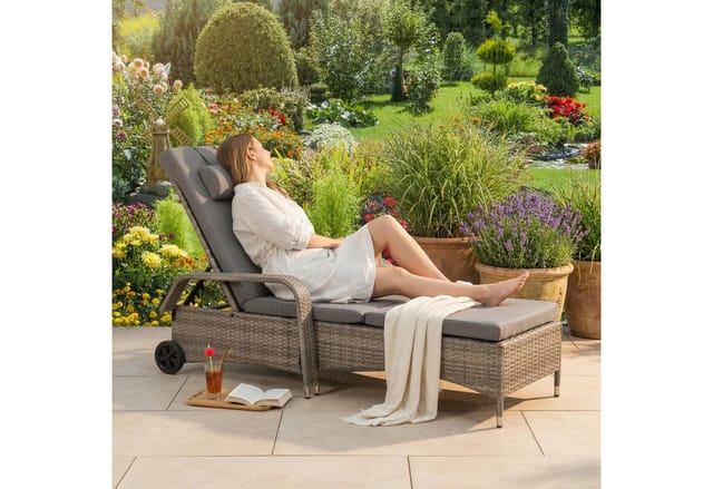 Mucola Gartenliege Rattan Sonnenliege Gartenliege Polyrattan Rattanmöbel Terrassen Liege, Stück, Gartenliege, Mehrfach verstellbar