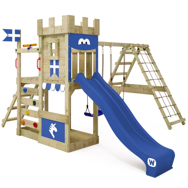 Wickey Spielturm DragonFlyer Stelzenhaus – Ritterburg mit Kletteranbau, Unvergessliche Erlebnisse für Kinder mit 10 Jahren Garantie*