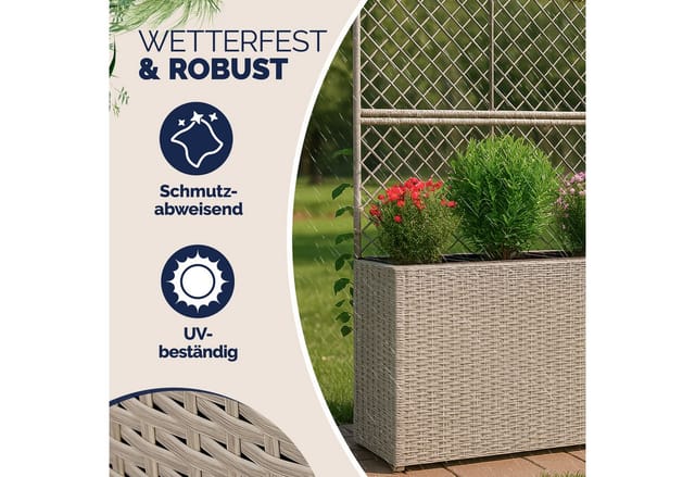 Casaria Blumenkasten, Blumenkasten Rankgitter 3 Innentöpfe Polyrattangeflecht Rankhilfe