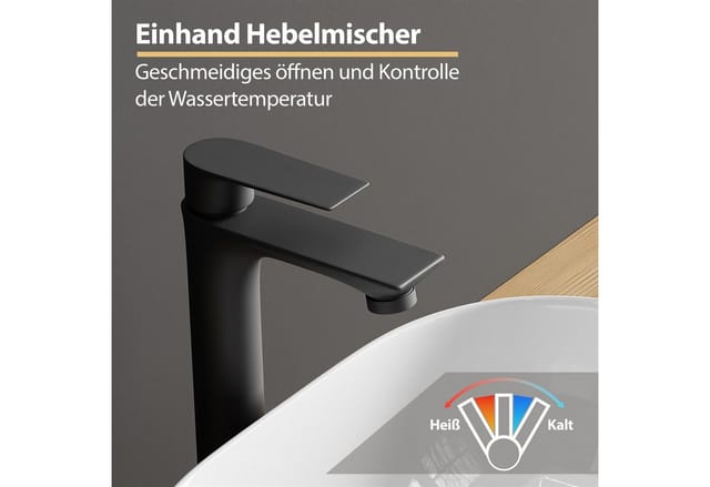 Planetmöbel Badarmatur Waschtischarmatur (Einhebelmischer für Warm- und Kalt, Bad-Mischbatterie mit Keramik-Kartusche) 17 cm hoch