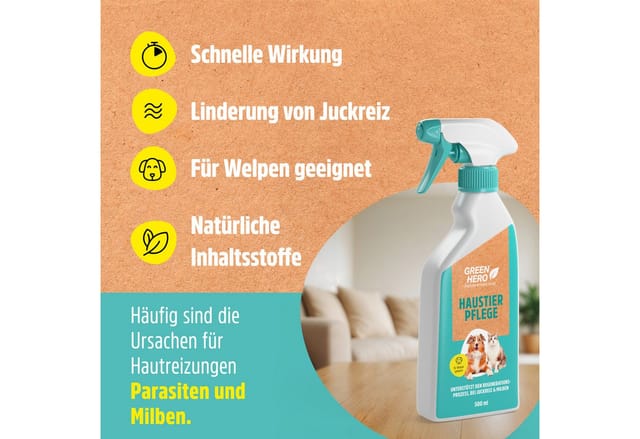 GreenHero Fellpflege Haustierpflege Spray gegen Juckreiz - 100% natürliche Wirkstoffe, 500 ml