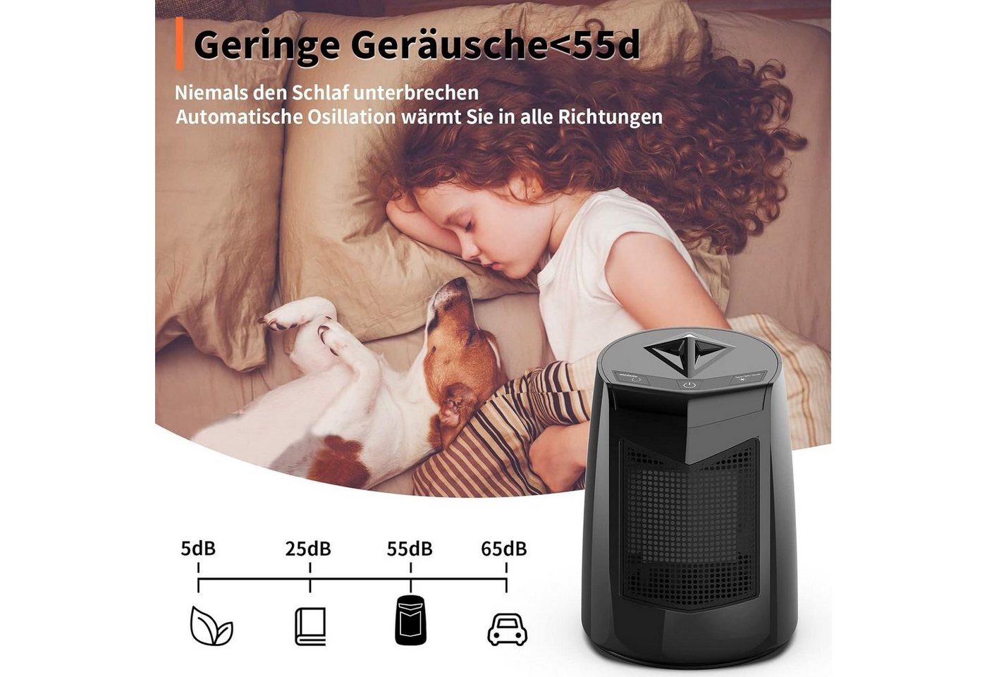 Diyarts Keramikheizlüfter, 800 W, Heizlüfter 3 Leistungsstufen, Klein 70° Oszillierend Bild 3