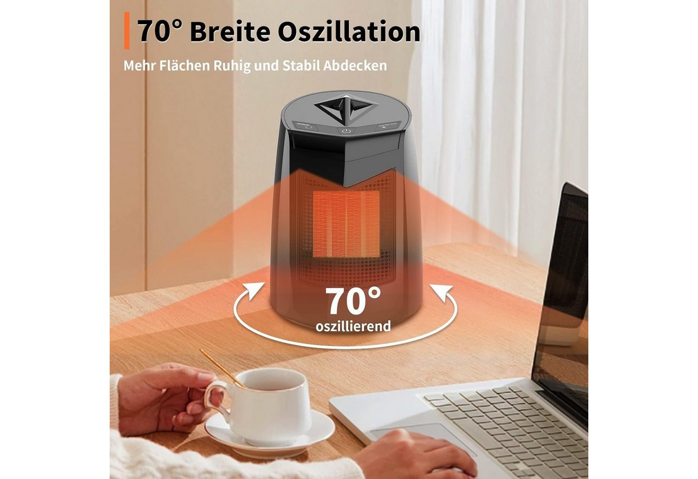 Diyarts Keramikheizlüfter, 800 W, Heizlüfter 3 Leistungsstufen, Klein 70° Oszillierend Bild 4
