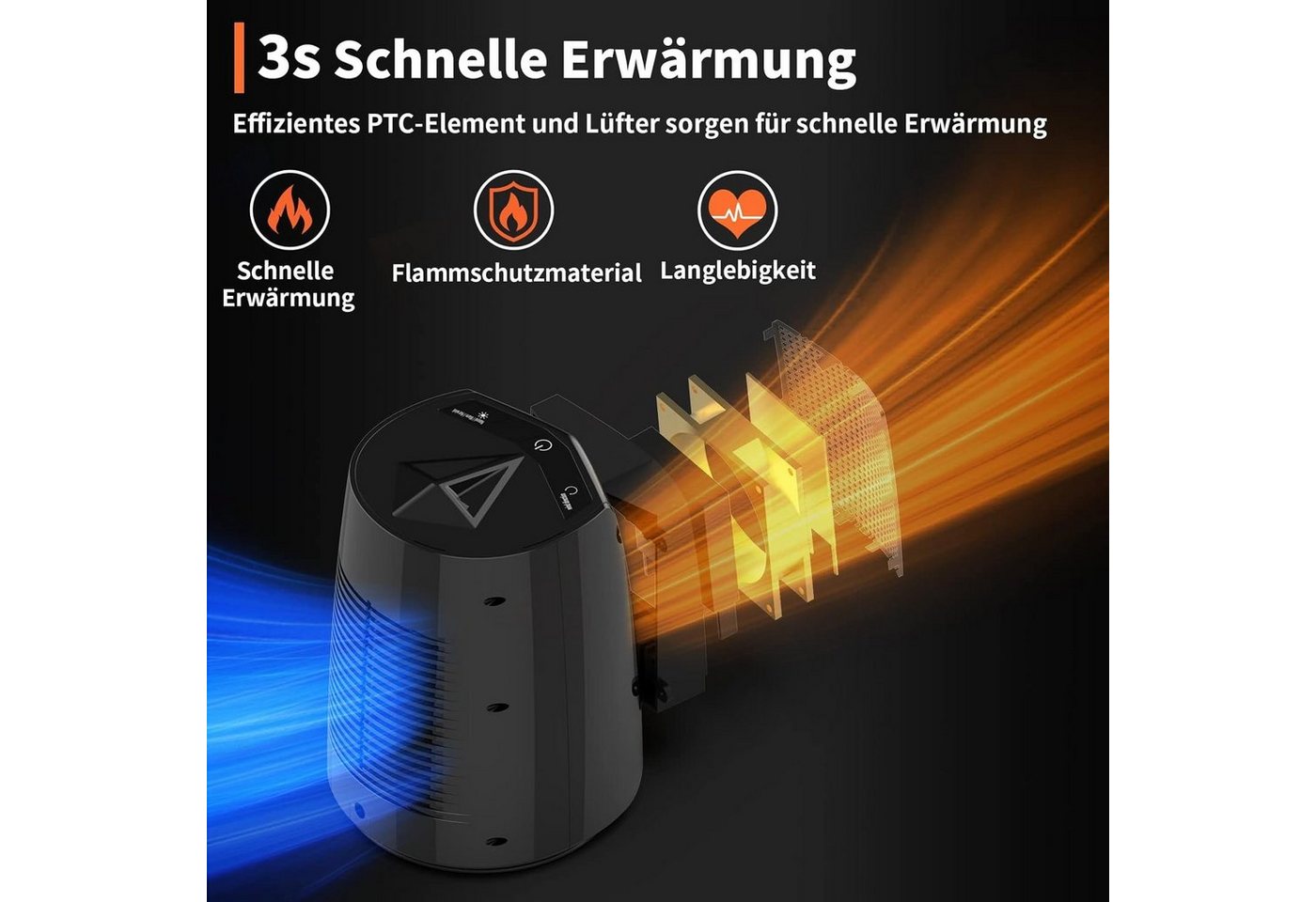 Diyarts Keramikheizlüfter, 800 W, Heizlüfter 3 Leistungsstufen, Klein 70° Oszillierend Bild 5