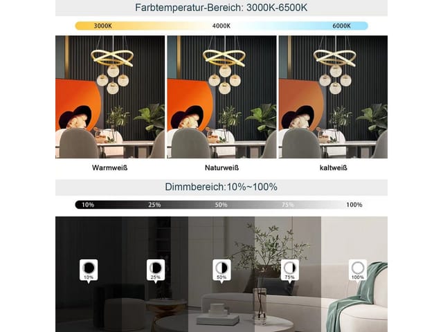 JDONG Pendelleuchte Dimmbar mit Fernbedienung 54W LED Pendellampe, 100CM Höhenverstellbar, Kronleuchter Kristall, Für Wohnzimmer Schlafzimmer Arbeitszimmer Büro Esszimmer