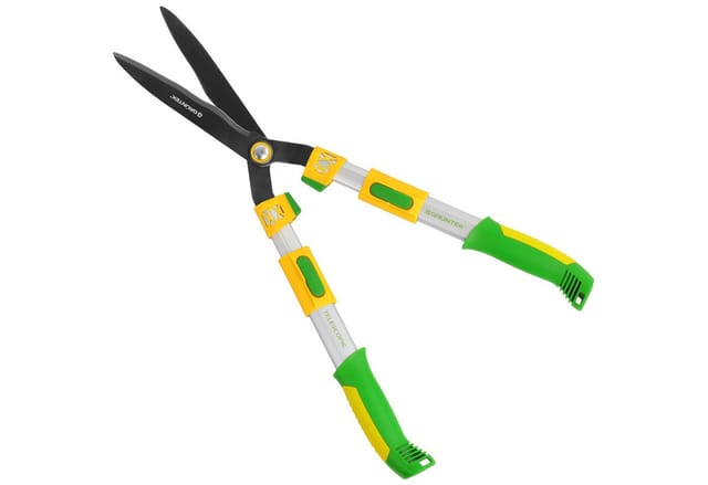 GRÜNTEK Heckenschere Teleskop-Heckenschere Q-32, 680-825mm, Professionelle gehärtete Klinge, 240 x 65 mm, 4-Fach verstellbare Alu-Griffe