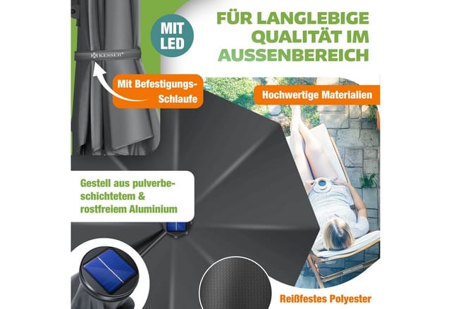 KESSER Ampelschirm, Sonnenschirm SUN Rund XL Ø330 cm 360° Drehbar inkl. Abdeckung