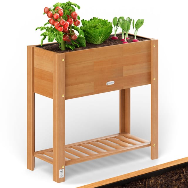 Casaria Hochbeet, FSC®-zertifiziert Akazie 68x30x75cm 2stufig Folie Ablageboden Braun