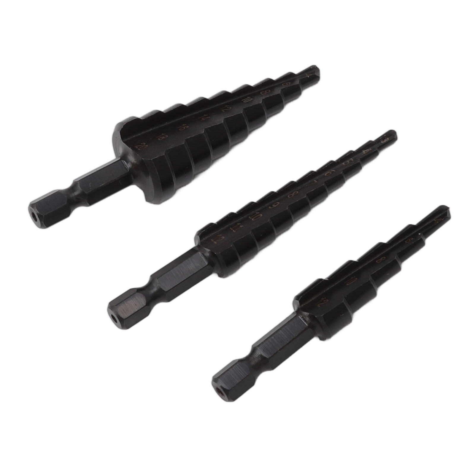 Set Mit 3 Hss-stufenbohrern, Stufenbohrer Mit Sechskantschaft Für Metall- Und Holzdämmplatten
