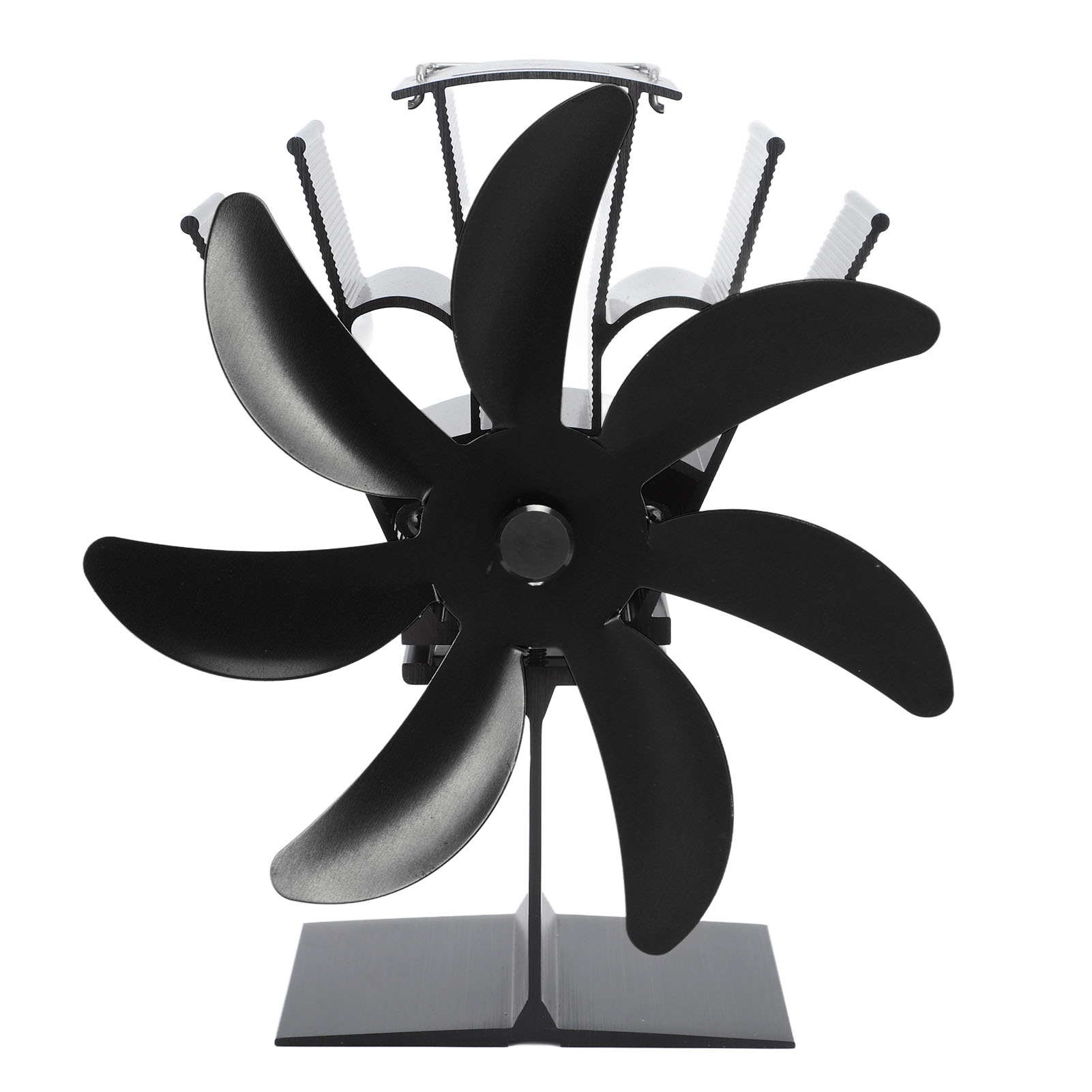 7-flügeliger, Wärmebetriebener Kaminventilator, Aluminium, Thermoelektrisch, Für Holzöfen, Schwarz