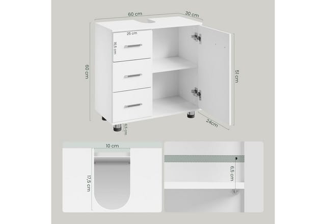 EUGAD Waschbeckenunterschrank (1-St) Badezimmerschrank, mit 3 Schubladen, mit 2 Fächern, Holzwerkstoff