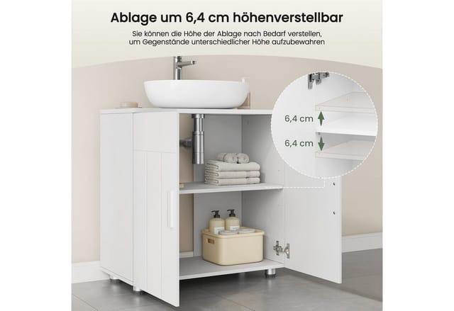 EUGAD Waschbeckenunterschrank (1-St) Landhausstil, MDF, 60x60x30 cm, Weiß