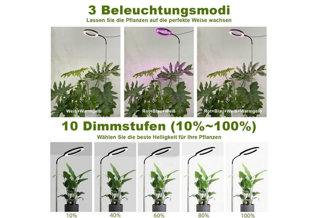Sunicol Pflanzenlampe LED Vollspektrum, 3/9/12H Timer, 10 Helligkeit, Höhenverstellbar, LED, Grow Lampe mit Sockel und Erdspieß, Doppelter Zweck, 3 Licht-Modi