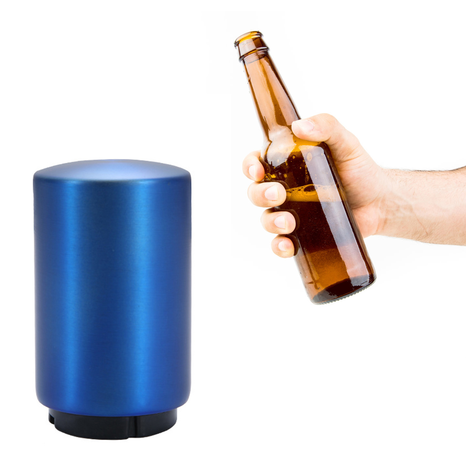 Automatischer Magnetischer Flaschenöffner Aus Edelstahl Mit Aufsteckbarem Deckel Für Bier- Und Getränkeflaschen In Blau