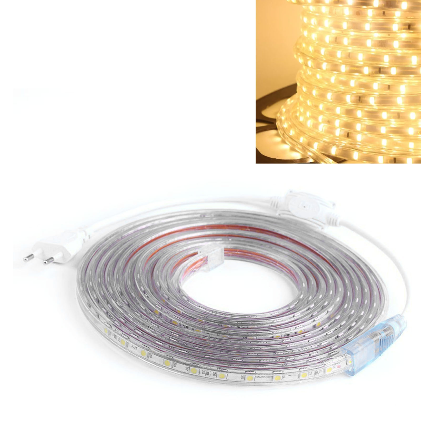 5 M Led-lichtleiste, 20 W, Flexibel, Kürzbar, Wasserdicht, Umgebungslicht, Eu-stecker, 220 V, Warmweiß