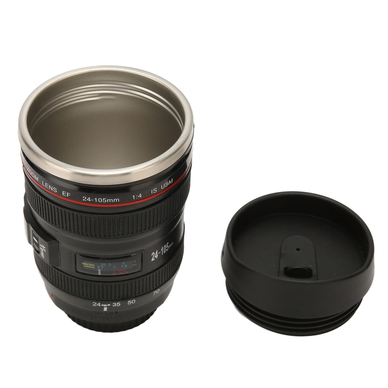 Edelstahl-kamerabecher, Kaffeebecher, Reisebecher Mit Deckel Für Damen Und Herren, Edelstahleinsatz, Schwarz
