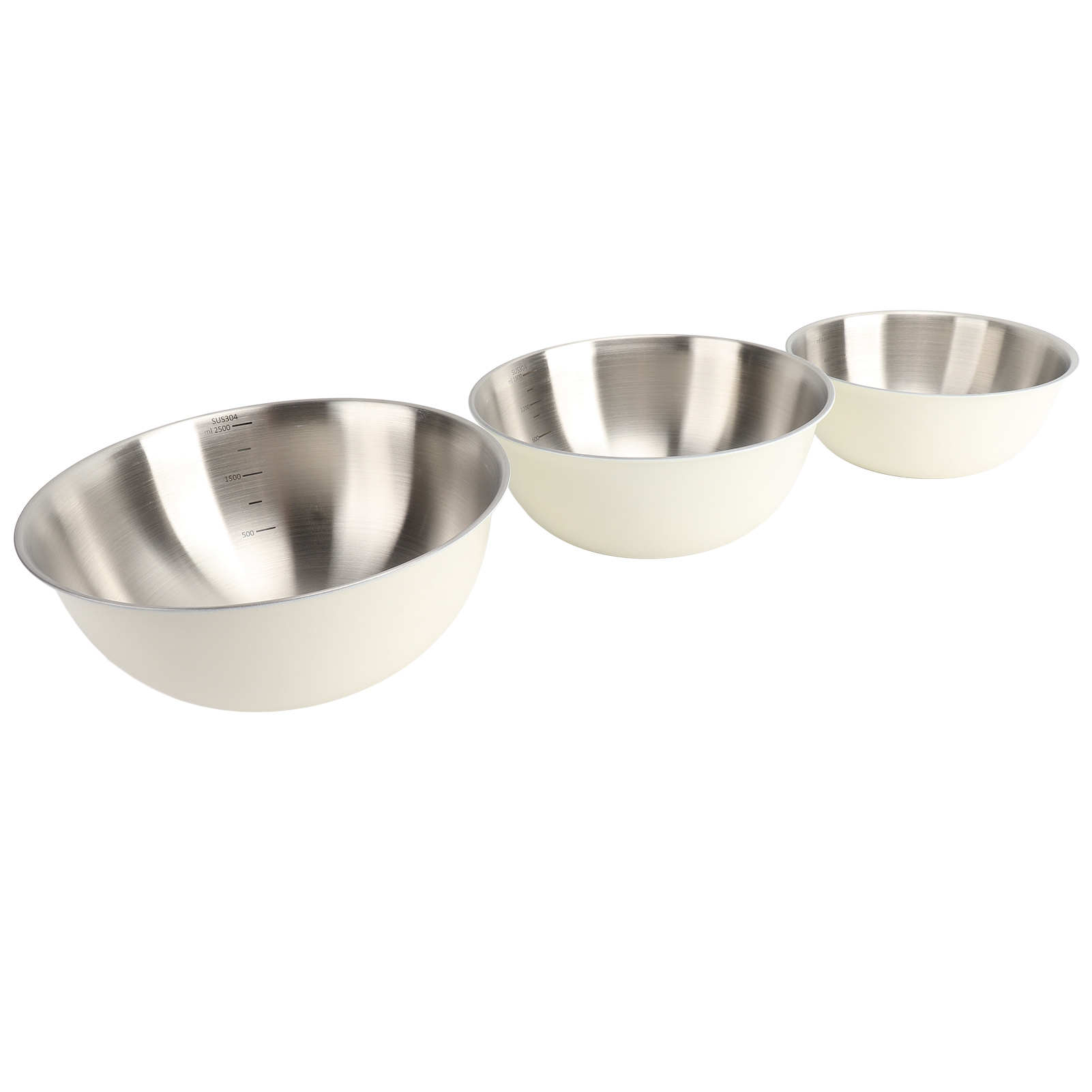 3-teiliges Rührschüssel-set Aus Edelstahl 304 Für Die Heimische Küche, Salatschüssel, Kuchenbackschüssel, Eierschüssel Mit Skala, Cremeweiß