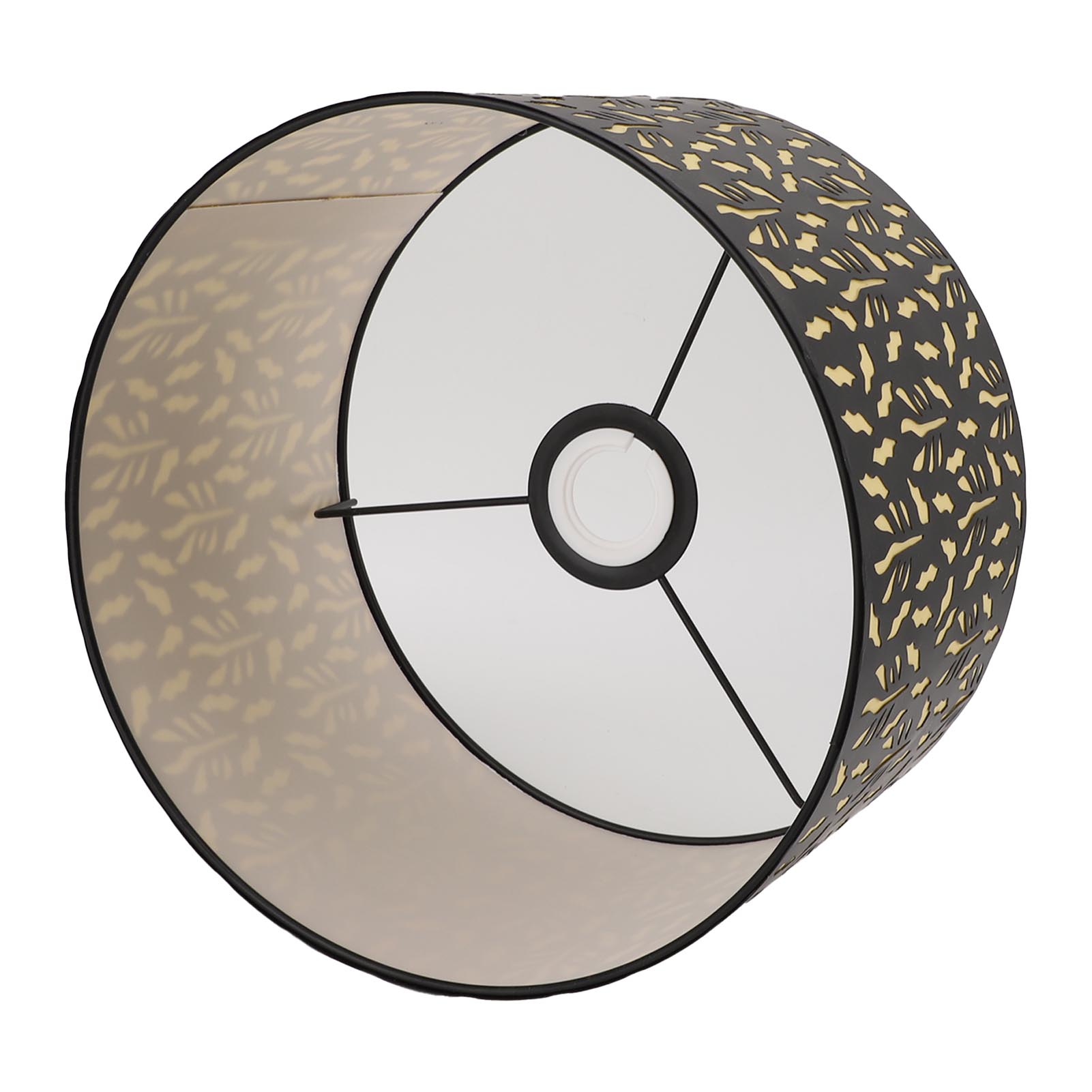 E27 E14 Metalllampenschirm, Trommelförmiger Metallschirm, Kunstvoll Geschnitzter Hohlschirm Mit Schattierungsfutter, 25 Cm, Wassergrasblätter, Schwarz, Wassergrasblätter, Gelbes Futter