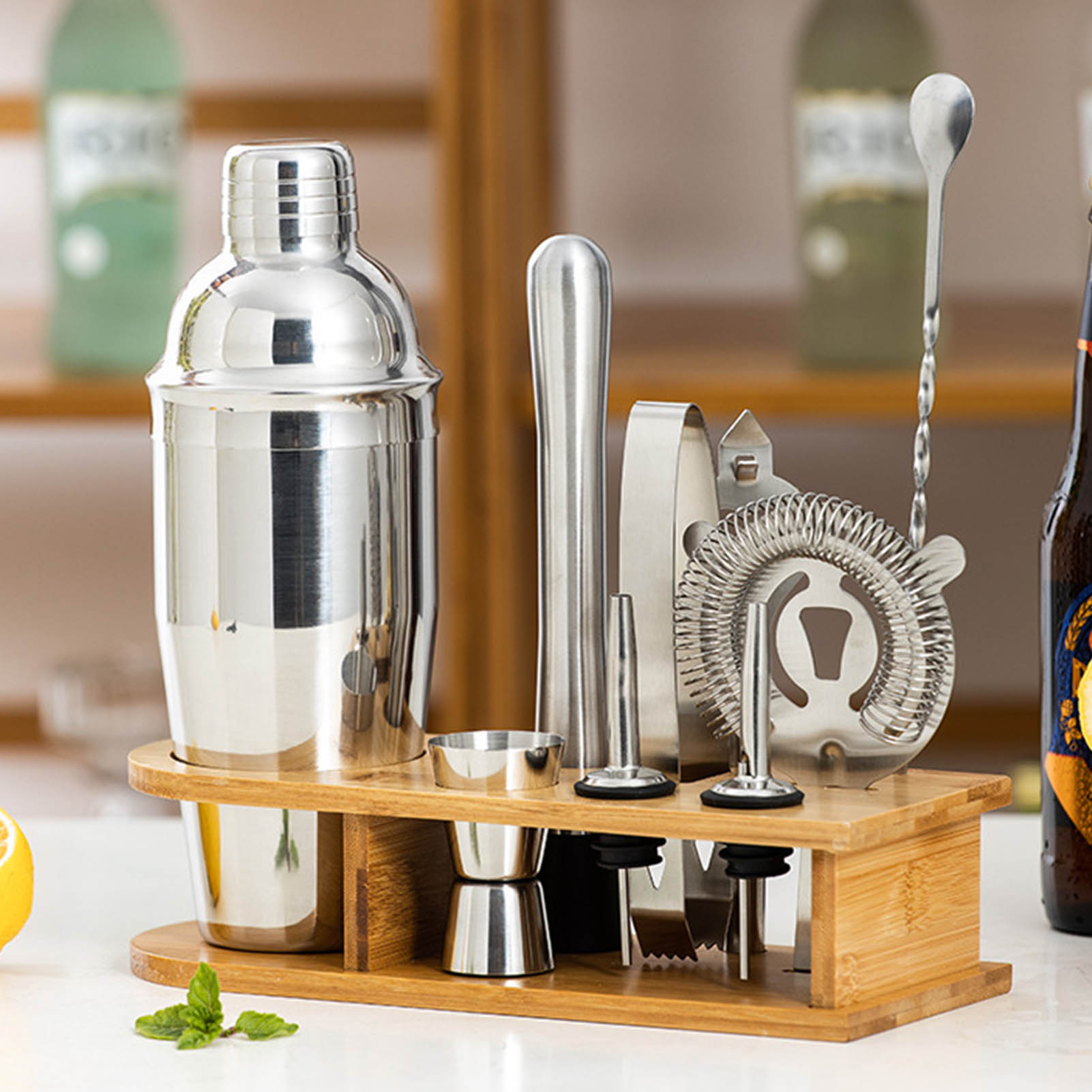 10-teiliges Heimbar-set Aus Edelstahl Mit Bambustablett, Diy-cocktailmixer-set Für Anfänger, 550 Ml