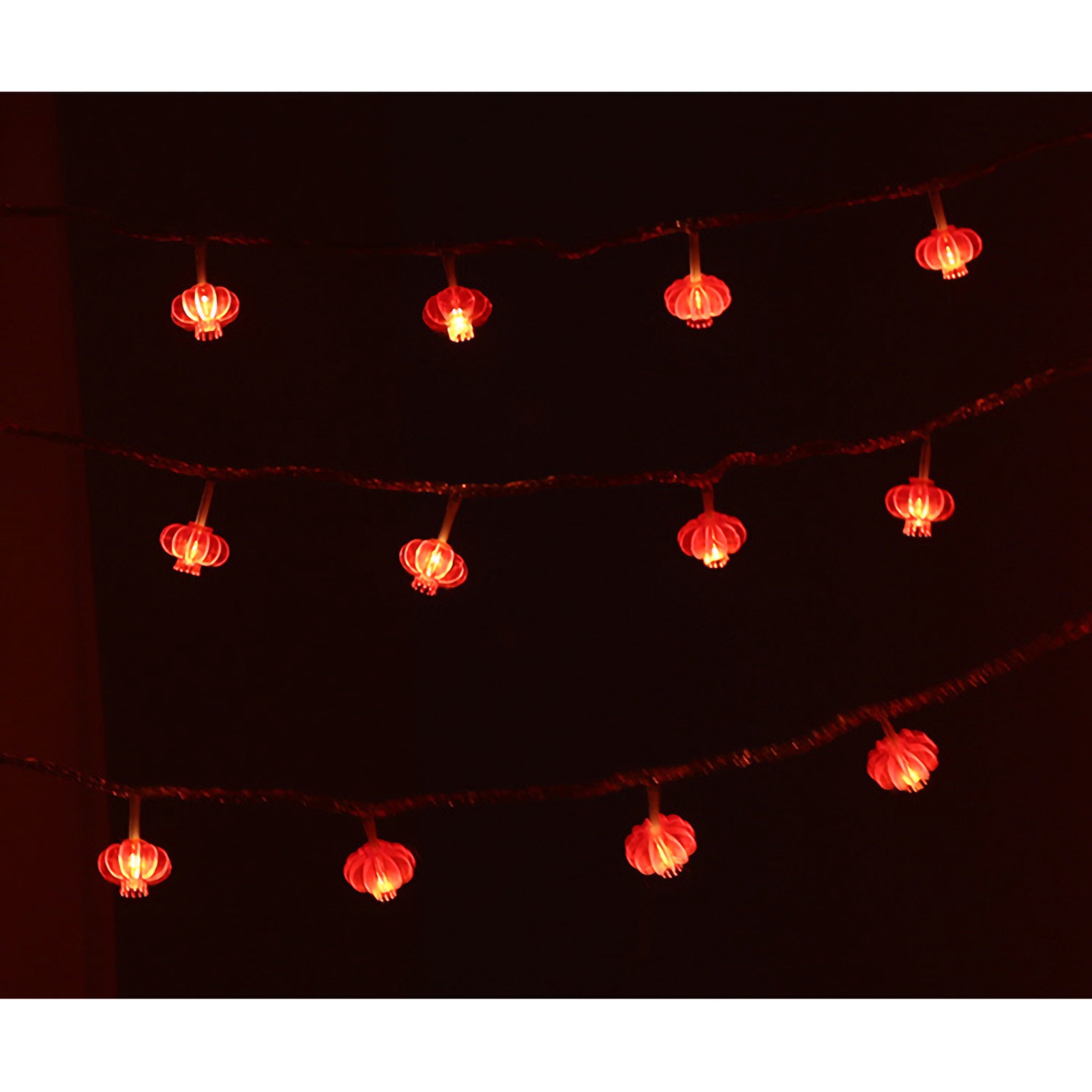 Rote Chinesische Laternen An Einer Lichterkette, Led-lichterketten, Wasserdichte Pvc-beschichtete Neujahrslaterne Für Höfe Ohne Quasten, 3 Meter/9,8 Fuß, 20 Lichter