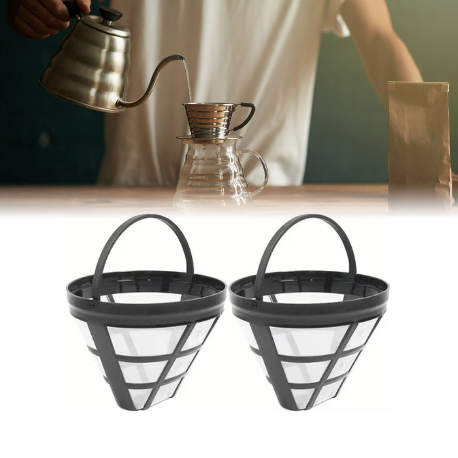 2 Wiederverwendbare Kaffeefilter Aus Edelstahl Und Nylon, Effektive Filter, Permanente Kegelfilter Für Kaffeemaschinen Für Den Heimgebrauch