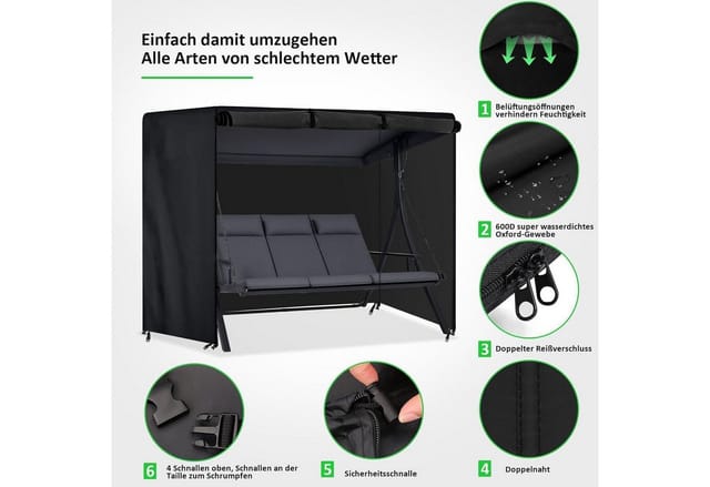 LuxusKollektion Hollywoodschaukel Hollywoodschaukel Abdeckung 3-4Sitzer 600D Oxford Wasserdicht