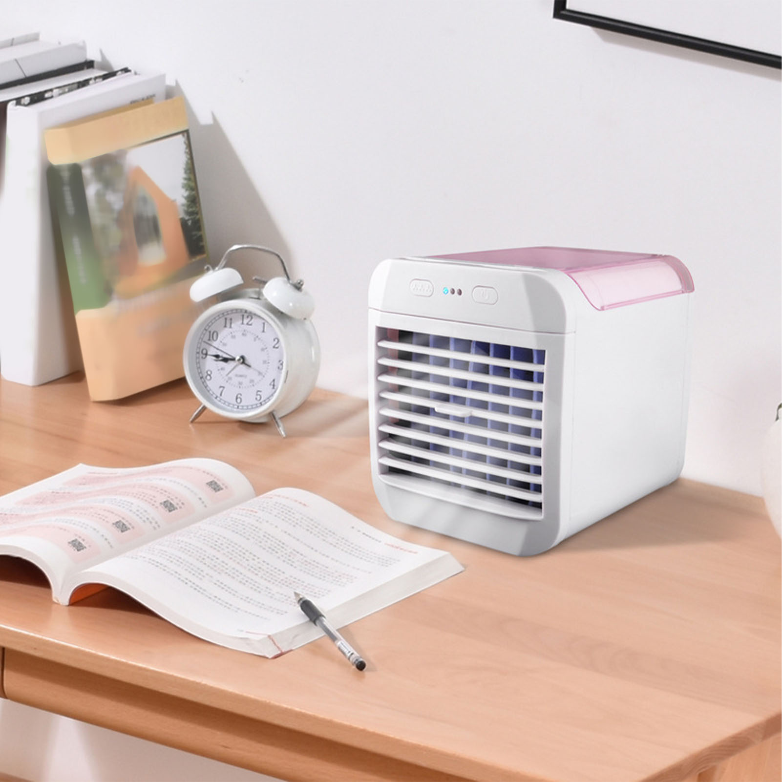 Tragbare Klimaanlage, Mini-ventilator, 3 Windstufen, Usb-betriebener Luftbefeuchter, Nachtlicht, Ventilator, Rosa