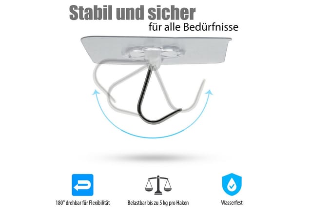 BigDean Klebehaken 30 Stück Wandhaken extra stark & selbstklebend 180 grad drehbar, Passend für, Kochutensilien, Topflappen, Geschirrtücher, Badetücher, Handtücher, (Packung, 30-St), Ohne Bohren befestigen, Hohe Tragkraft, Rostfrei