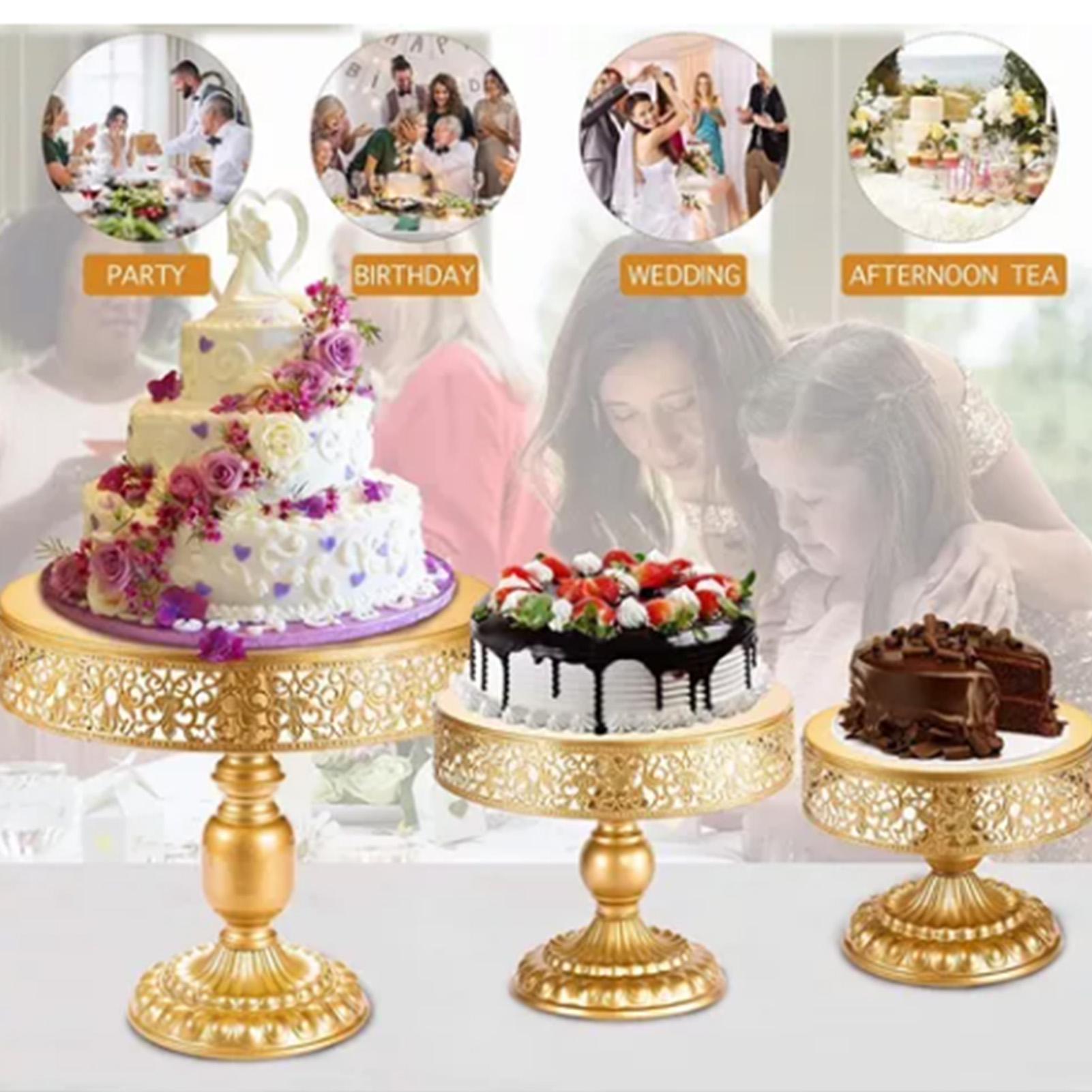 3-teiliger Goldener Tortenständer, Dekorativ, Aus Eisen, Wiederverwendbar, Abnehmbar, Stabiler Cupcake-halter Für Partys