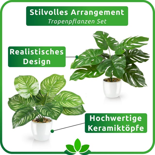 Kunstpflanze Tropische Kunstpflanzen wie echt in weißen Keramiktöpfen, Kunstpflanze Tropische Kunstpflanzen (u.a. Monstera & Areca Palmen), PASCH, Höhe 25 cm