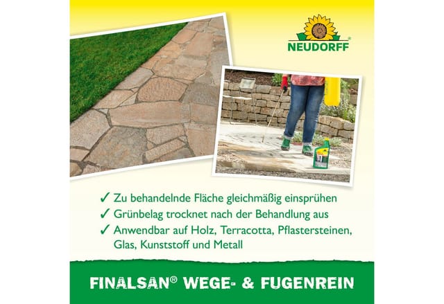 Neudorff Unkrautbekämpfungsmittel Finalsan Wege- und FugenRein 1 Liter, gegen Grünbelag auf Wegen, Terrassen und Mauerwerk, Gebrauchsfertiger Grünbelagentferner entfernt Grünbelag und Algen, wirksam in 3 Stunden und monatelang