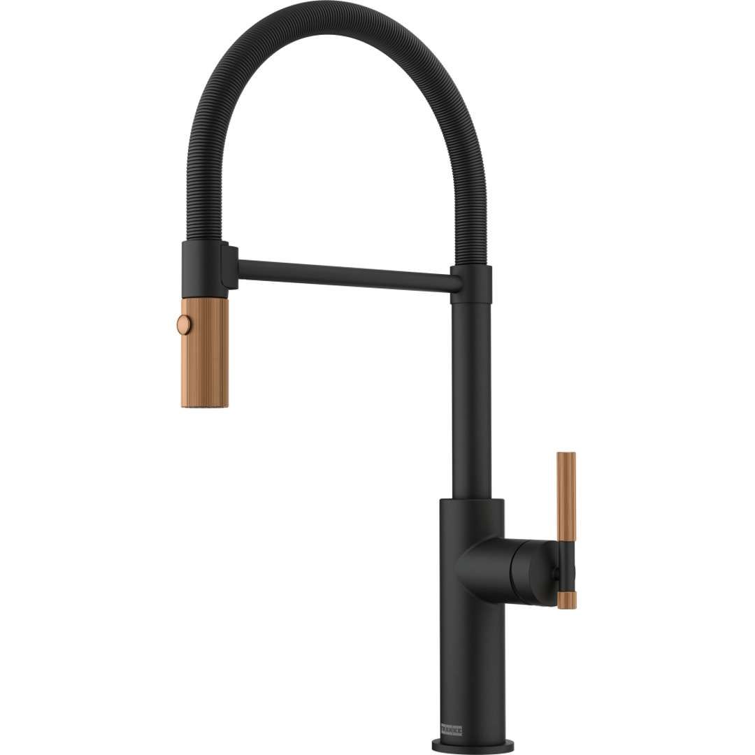 Franke Maris Stripes Semi Pro - Spültischarmatur Fg 4768.505 Mit Flexiblem Arm Und Brause, Matt Schwarz/kupfer 115.0747.680