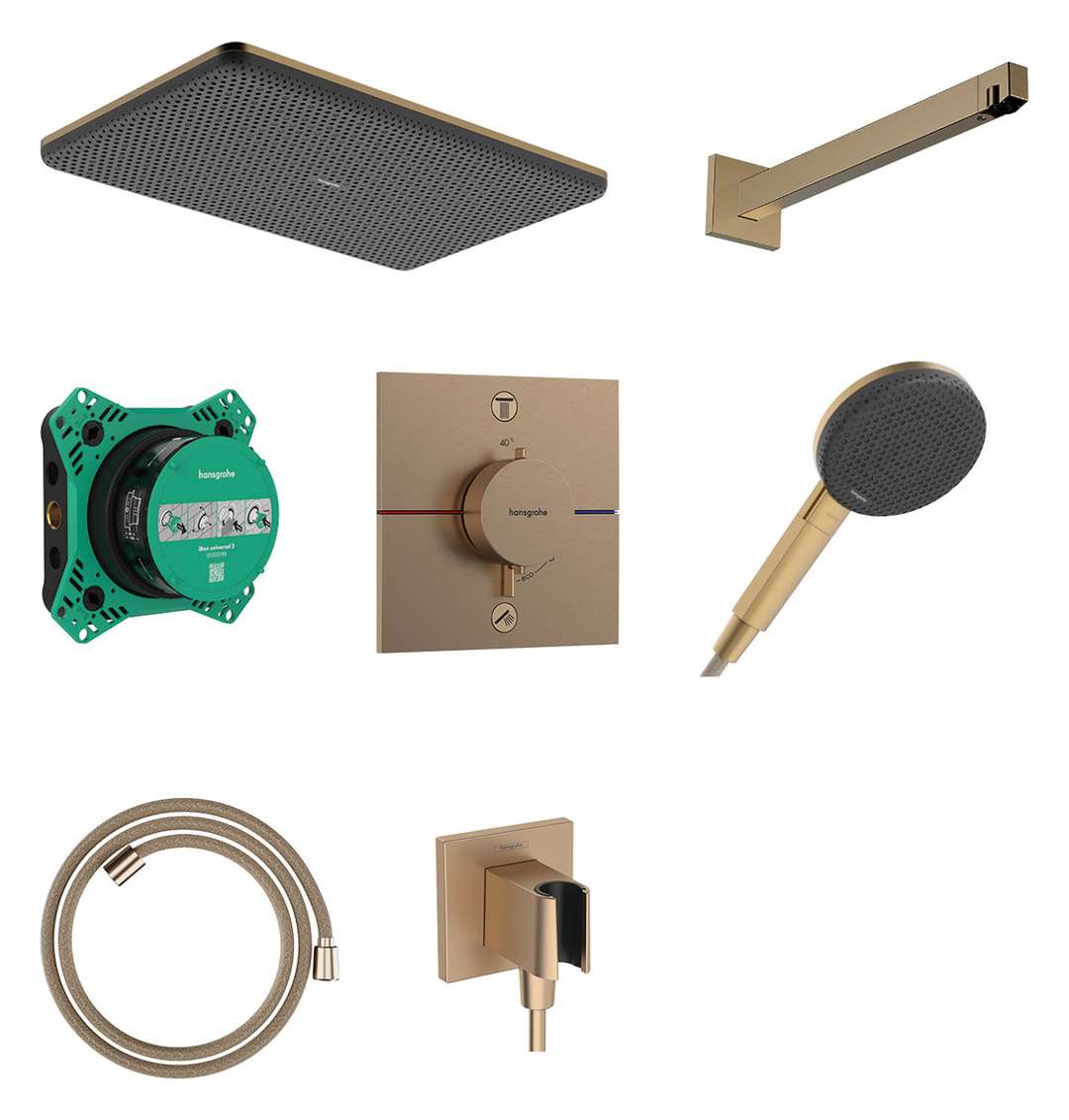 Hansgrohe Raindance Alive Q - Brauseset Mit Unterputz-thermostat, Mit Einbaukörper, 21x34 Cm, 3 Strahlarten, Bronze Gebürstet 24620140